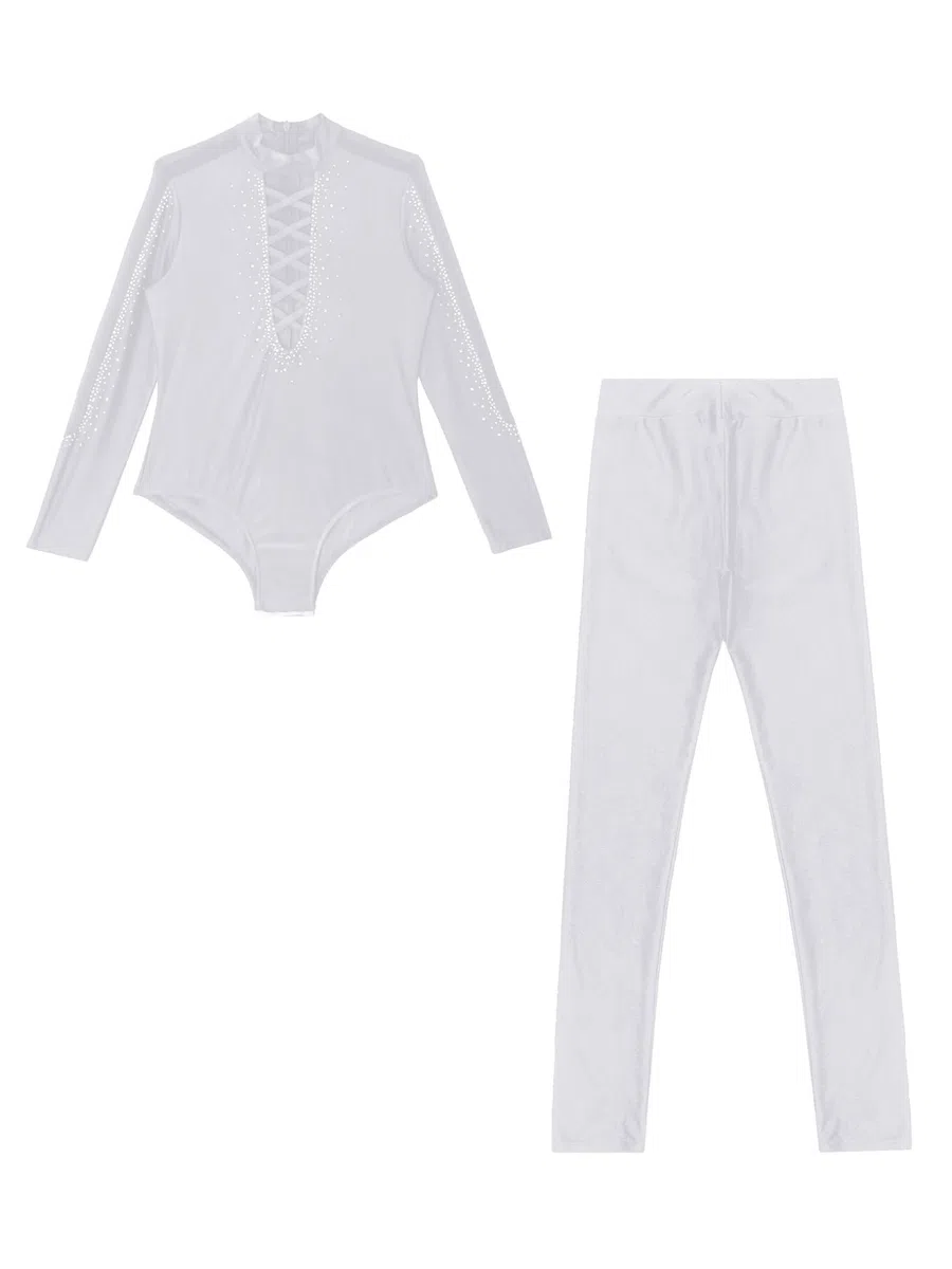 Freebily Body Danza Classica Bambino con Leggings Sportivi Camicia da Ballo Latino Americano Tango Manica Lunga Body Ginnastica Ritmica Costume da Danza Standard Jazz