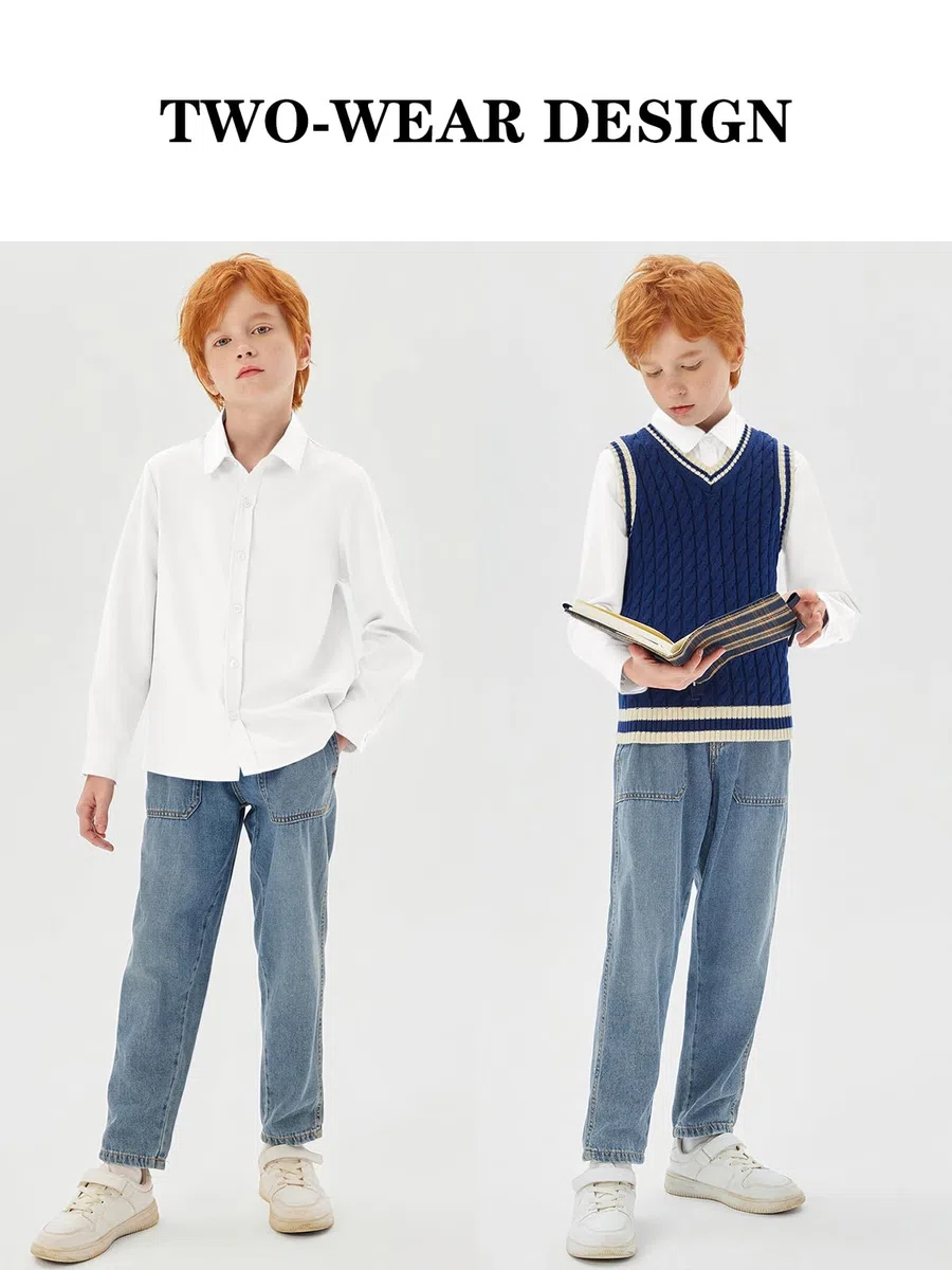 Haloumoning Camicia da ragazzo a maniche lunghe, vestibilità normale, casual, per il tempo libero, per feste, tinta unita, facile da stirare, formale