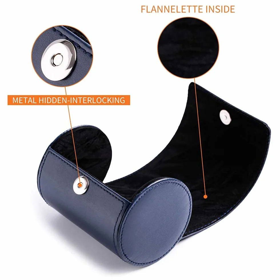 Cassa per Cravatta a Forma di Cilindro per Cilindro in Pelle PU per Uomo -3,1 "x4,3 Blu