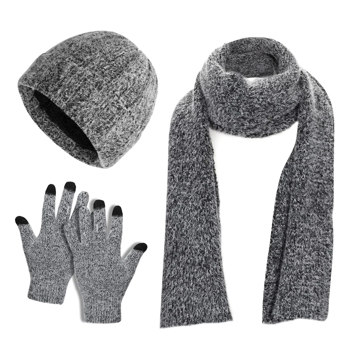 TAGVO Cappello Sciarpa e Guanti Touch Screen Set, Uomo Donna Invernali Berretto in Maglia con Sciarpa Beanie Collo della Ciarpa 3 Pezzi, Unisex Scaldacollo Morbido Tessuto Sciarpa in Maglia