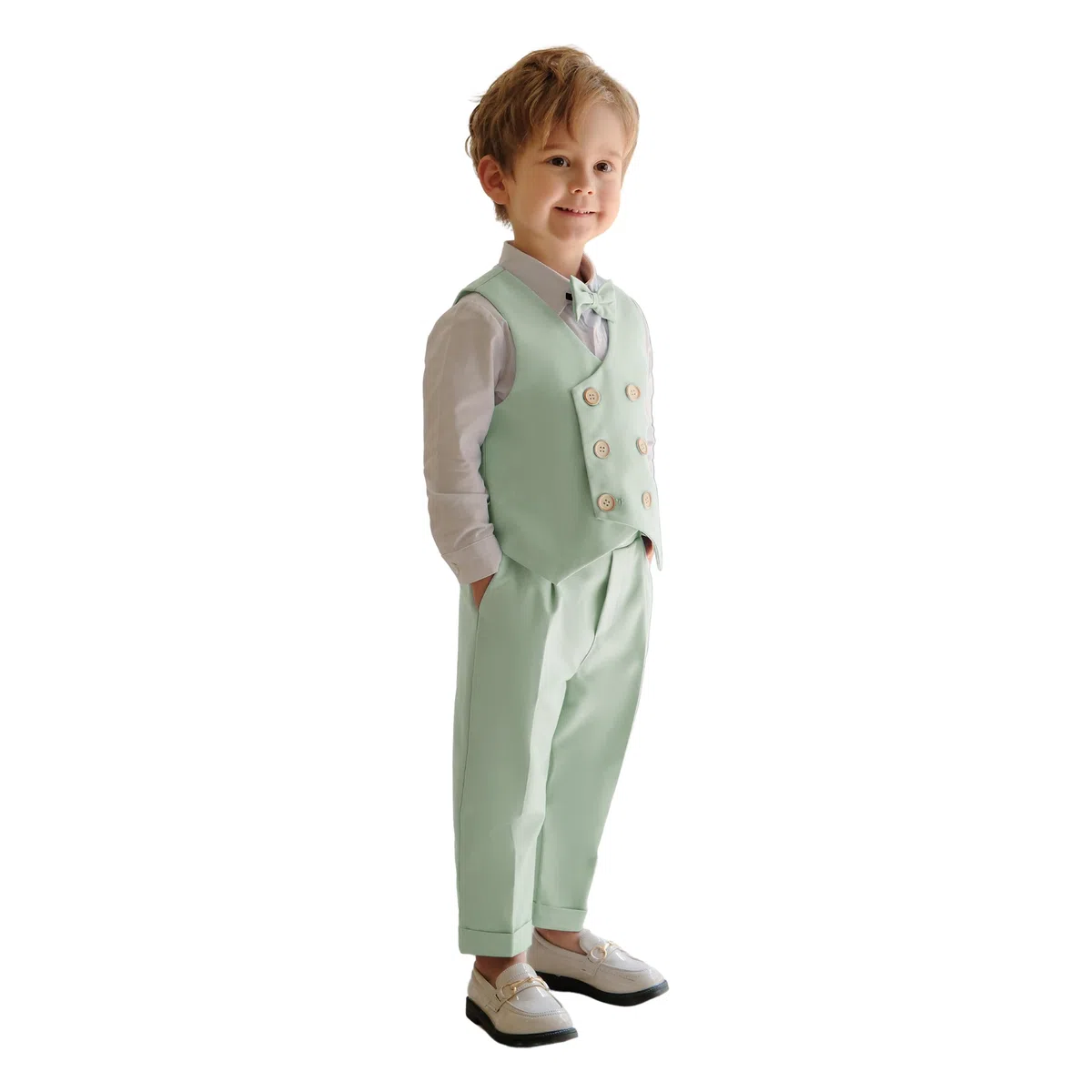 LOLANTA Abito Formale 4 Pezzi per Ragazzo, Set Gilet Doppiopetto, Abiti Occasioni per Feste di Compleanno per Bambini, 2-13 Anni