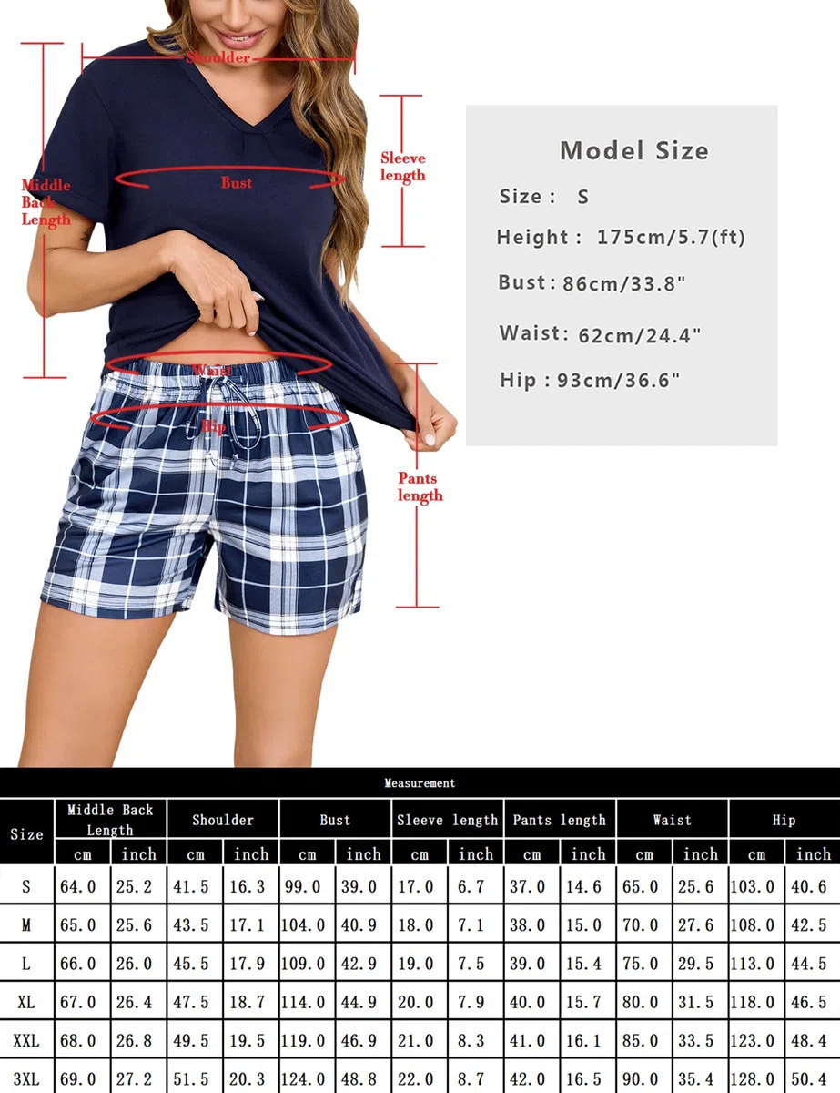 Pigiama Donna Estivo Pigiami da Donna Cotone Corto Set Due Pezzi Casual da Notte Casa con V Leggero e Morbido