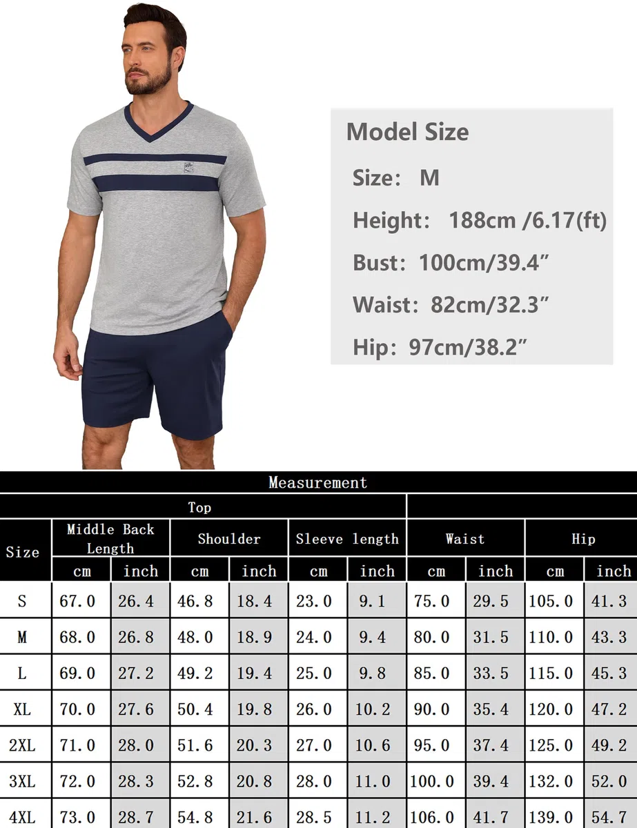 Marvmys Pigiama Uomo Estivi Corto Cotone Leggero Pigiami Due Pezzi Maniche Corte Scollo a V T-Shirt e Pantaloncini S-3XL