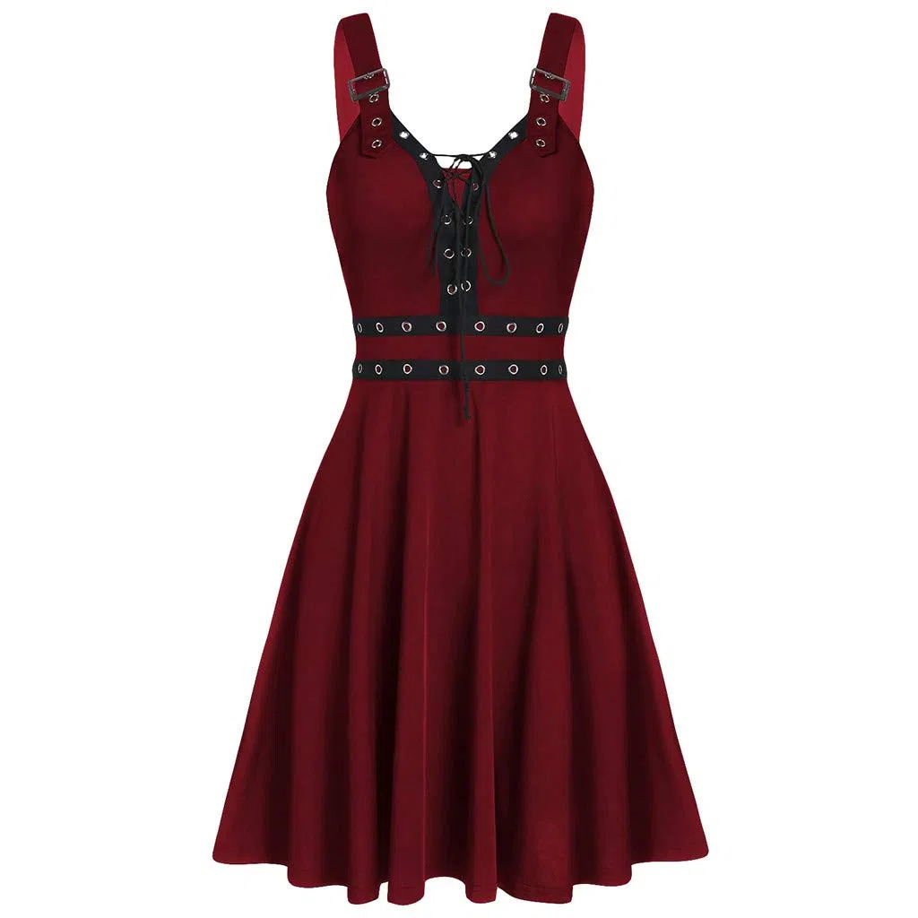 Abito estivo da donna, stile gotico, senza maniche, con lacci, stile gotico, abito da sera, abito da ballo, abito da sera