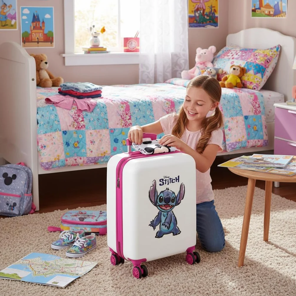 Disney Adorable Stitch Bagagli- Bagagli per bambini Bambine e ragazze Bianco/ Rosa