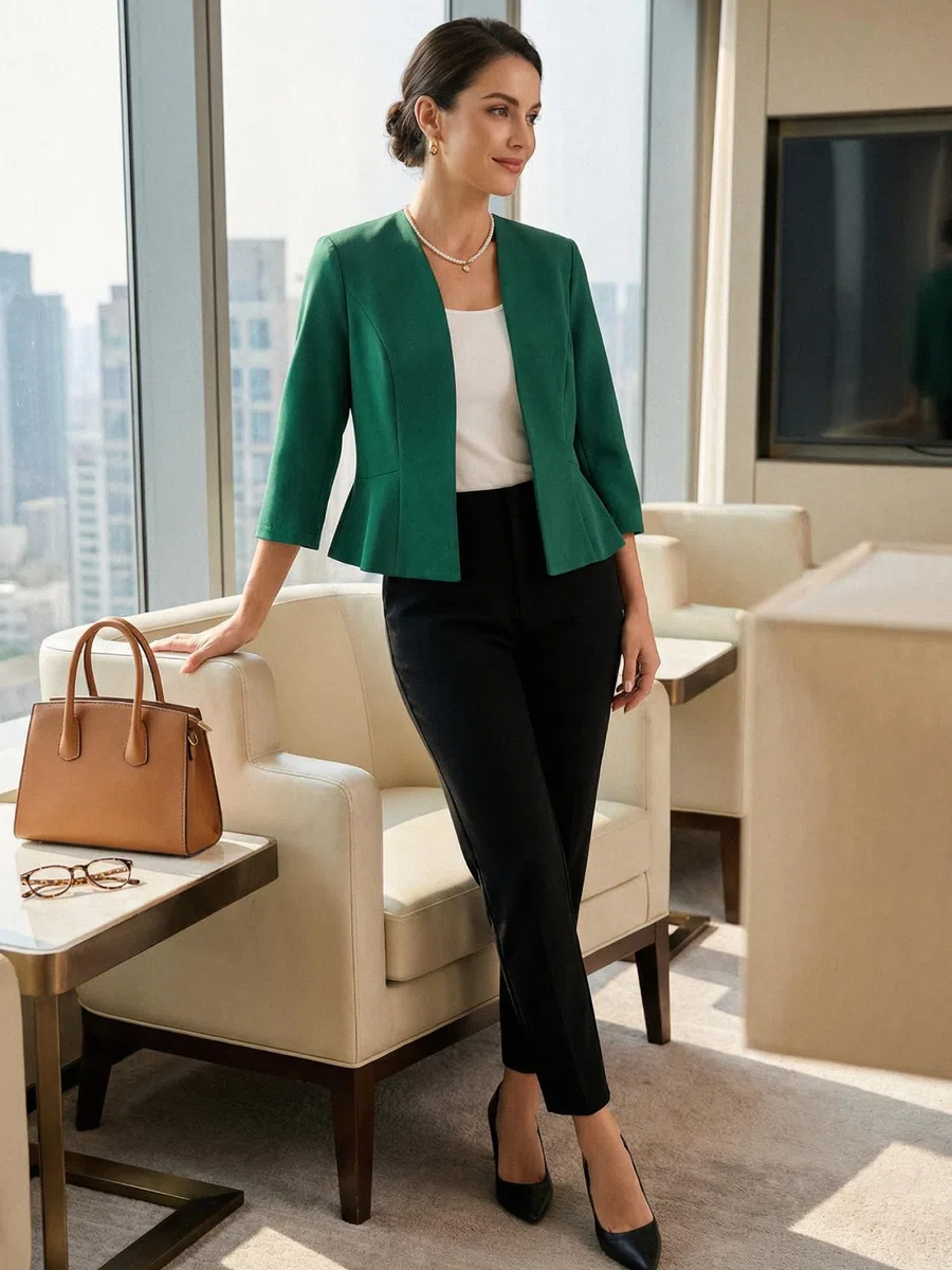 Allegra K Donna Blazer Elegante per Giacca da Lavoro Business Peplo con Maniche A 3/4, Colletto Aperto sul Davanti E Apertura sul Davanti