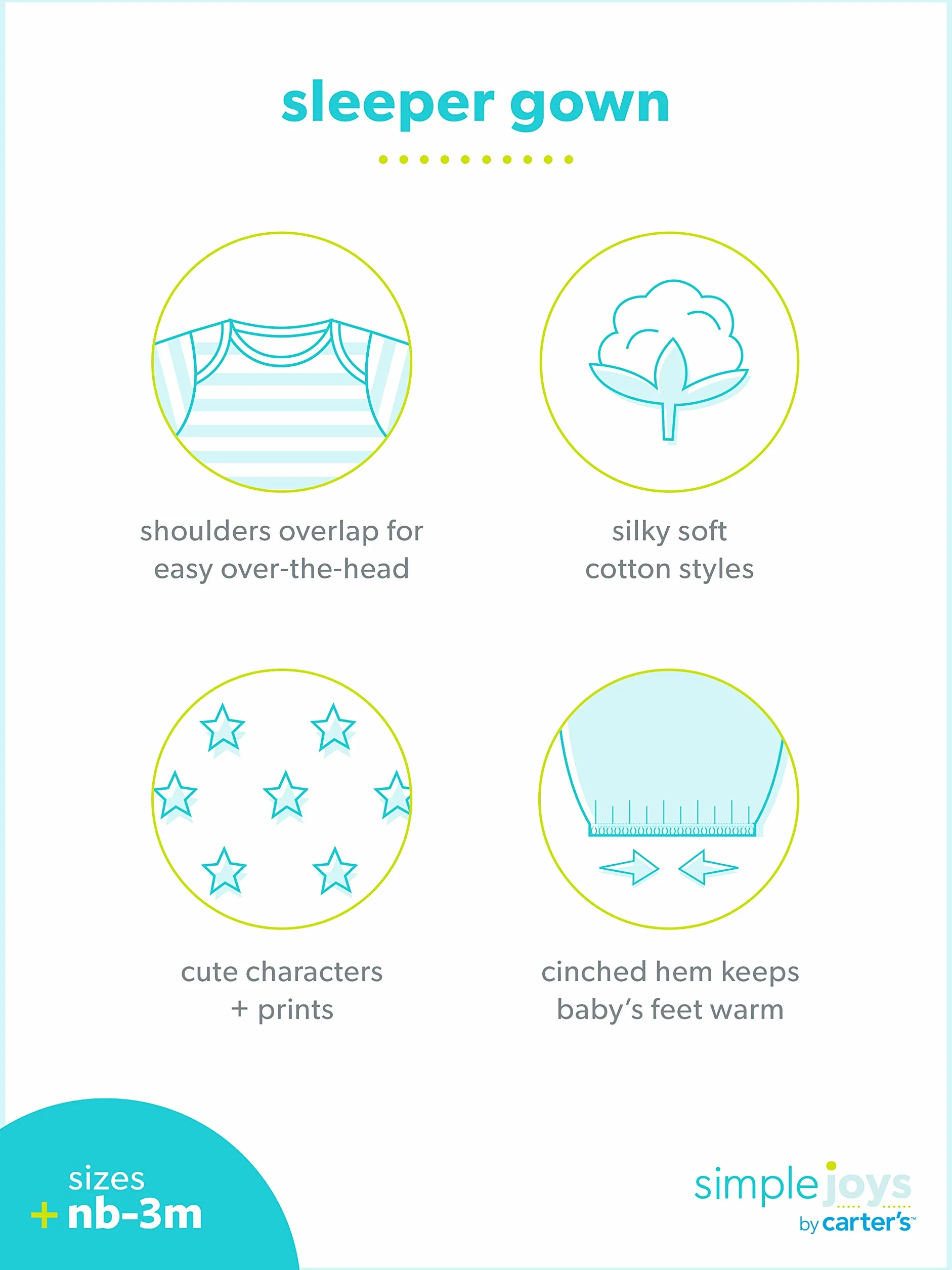 Simple Joys by Carter's 3-Pack Cotton Sleeper Gown Infant-And-Toddler-Nightgowns Unisex - Bimbi 0-24 (Pacco da 3)