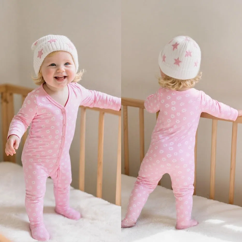 Vicloon Tutine per Bambini, Tutine per Neonati in 100% Cotone, Pigiamino per Neonato, a Maniche Lunghe, Senza Piedi, Tutina Aderente da Neonato per 3-6 Mesi Bambini e Bambine