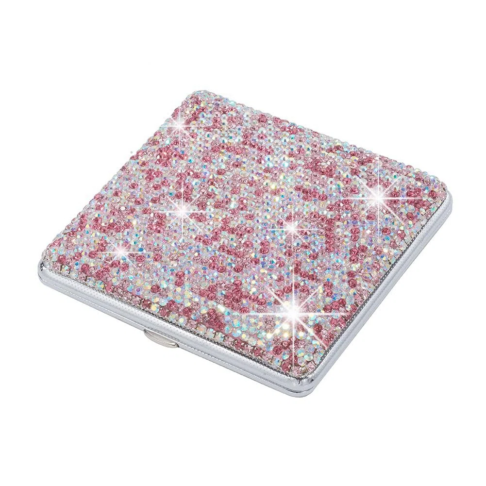 Blueshyhall Portasigarette con brillantini, con strass, per 20 sigarette, in metallo, piccolo, elegante, per donne e donne (rosa)