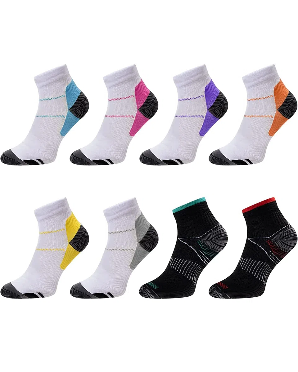 Meowoo 8 Paia Calze a Compressione per Uomo e Donna Ideale per Corridori, Gonfiore e Supporto per Arco Plantare, Low Cut Running Calze a Compressione