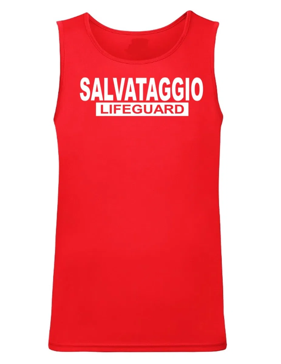 Canotta Salvataggio Lifeguard Rossa da Uomo con Stampa Fronte Retro
