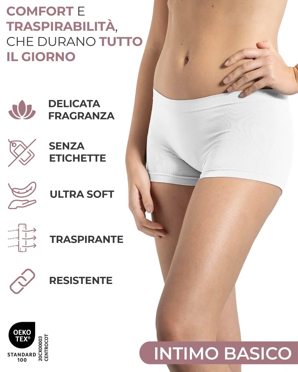 Risalti Culotte Donna Vita Bassa Microfibra 3 pz - Mutande Boxer Donna Elasticizzate, Culotte Microfibra Senza Cuciture ed Etichette, Intimo Traspirante più Morbido del Cotone – Made in Italy