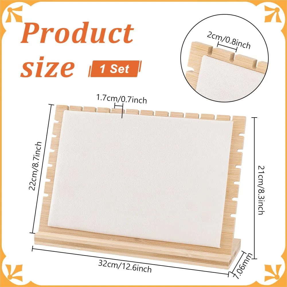 PH PandaHall Espositore per Collane in Bambù Supporto per Vetrina Collane con Tappetino in Velluto Bianco per La Casa Negozio Negozio Vendita Spettacolo, 32x9.5x21cm