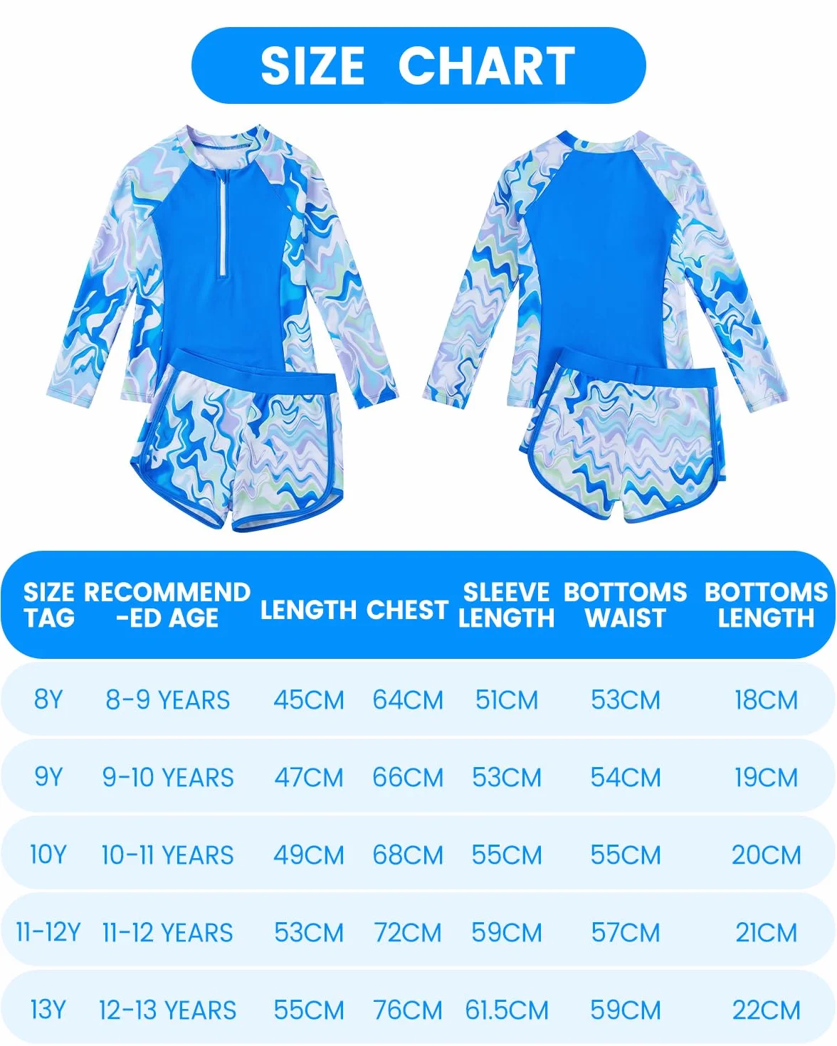JiAmy Costume da bagno da bambina, 2 pezzi, con protezione solare UPF 50+, 8-12 anni