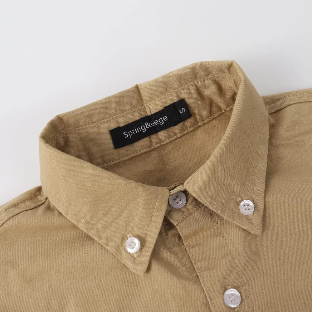 Spring&Gege Ragazzi Camicia a Manica Lunga in Twill di Cotone con Bottoni per Bambini (5-14 Anni)