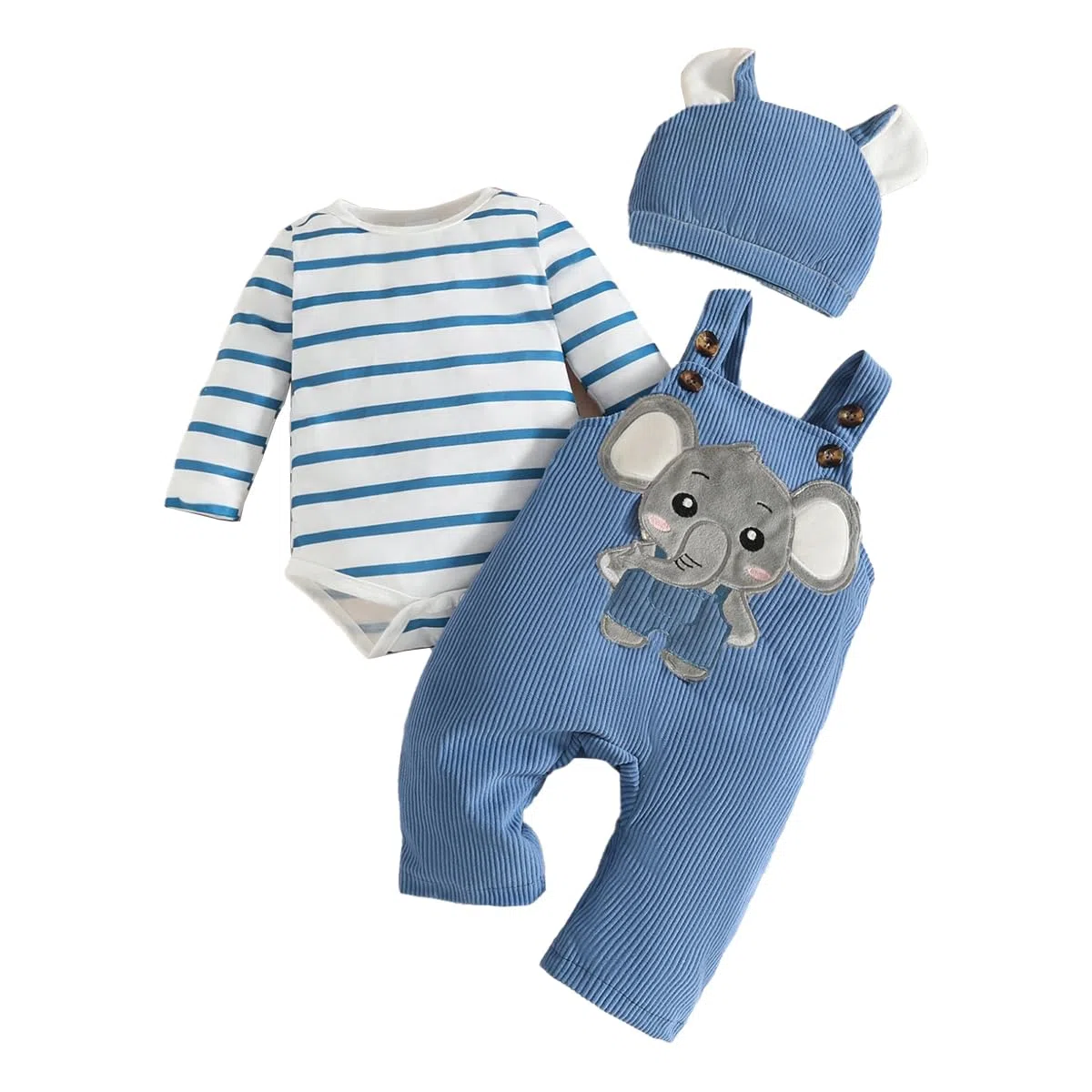 Vestiti Set per Neonati Maschi Tutina a Righe a Maniche Lunghe + Pantaloni con Bretelle di Animale + Cappello 3 Pezzi Set di Abiti Autunnali e Invernali 0-18 Mesi