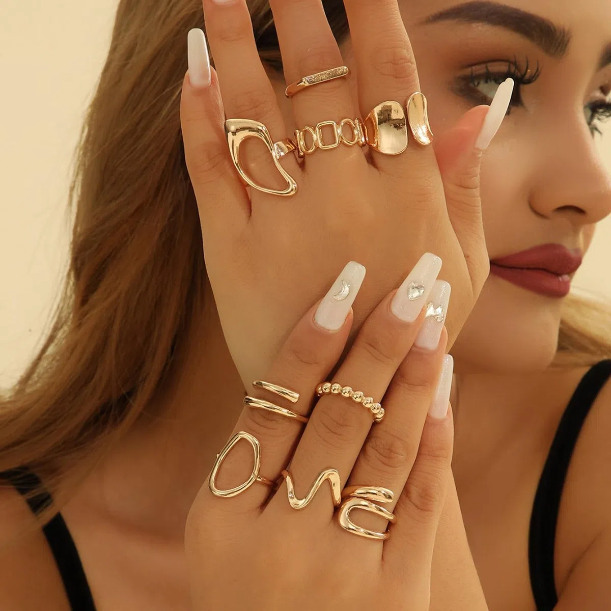 JSTHHTT 9 Pezzi Set Anelli Donna Regolabili Impilabili Boho, Anello Donna Regolabile, Cupola Anelli Aperti Spessi Anelli Regolabili, Anello Oro