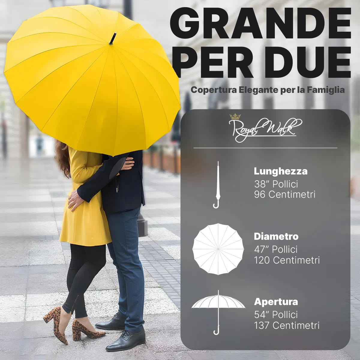 Royal Walk Ombrello Pioggia Antivento Grande 54 Pollici Ombrello Portatile Automatico Aperto Per 2 Persone Uomo Di Legno Leggero Resistente 16 Costole Golf Da Viaggio Impermeabile Robusto 120cm Giallo