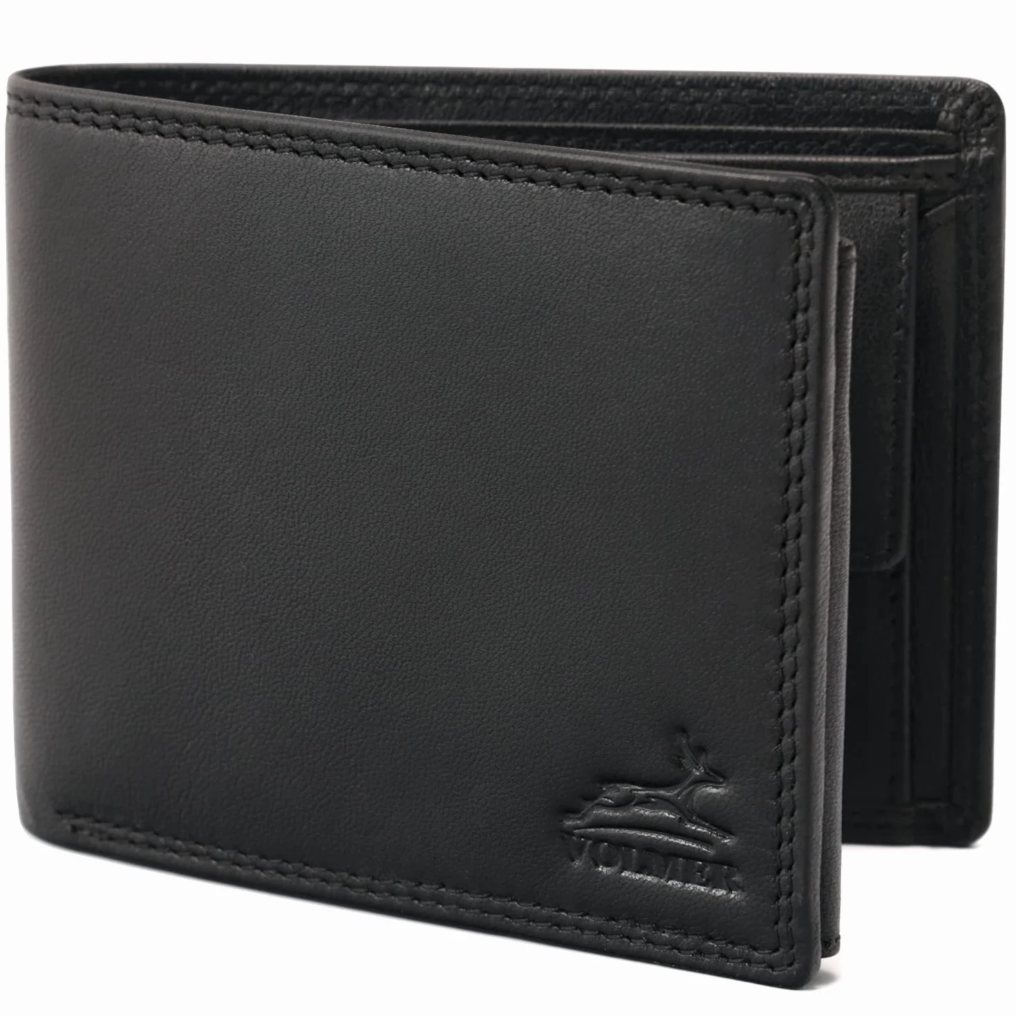 Fa.Volmer ® Portafoglio in pelle da uomo - doppia cucitura extra robusta - 9 tasche per carte di credito - formato orizzontale - nero