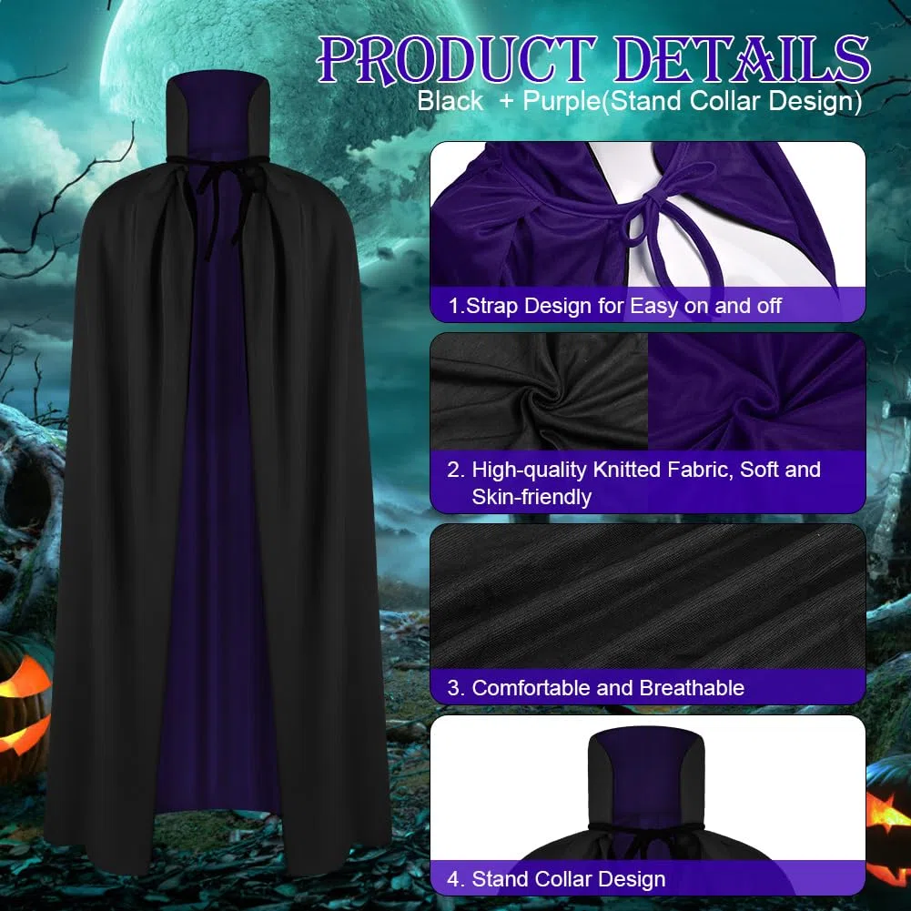 AOOWU Mantello a doppio strato per Halloween, costume da vampiro, unisex, mantello da strega, cosplay, mantello a lunghezza intera, per feste in famiglia, 150 cm