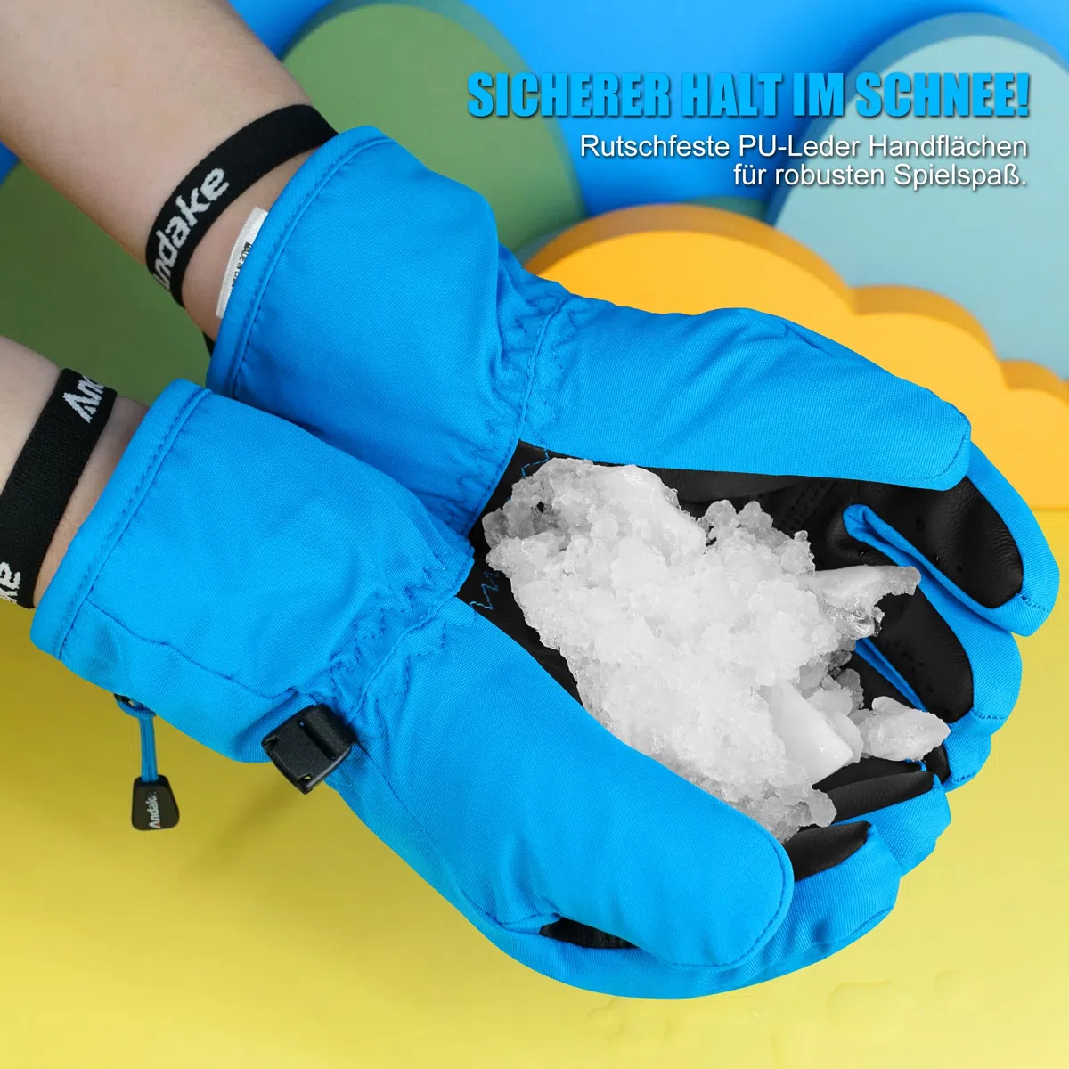 Andake Bambini Guanti da Sci, 3M Thinsulate Ragazzi e Ragazze Guanti Invernali Caldo Impermeabile A prova di vento per Sci, Palla di neve e Sport invernali all'aperto (Blu, 2-4 anni)