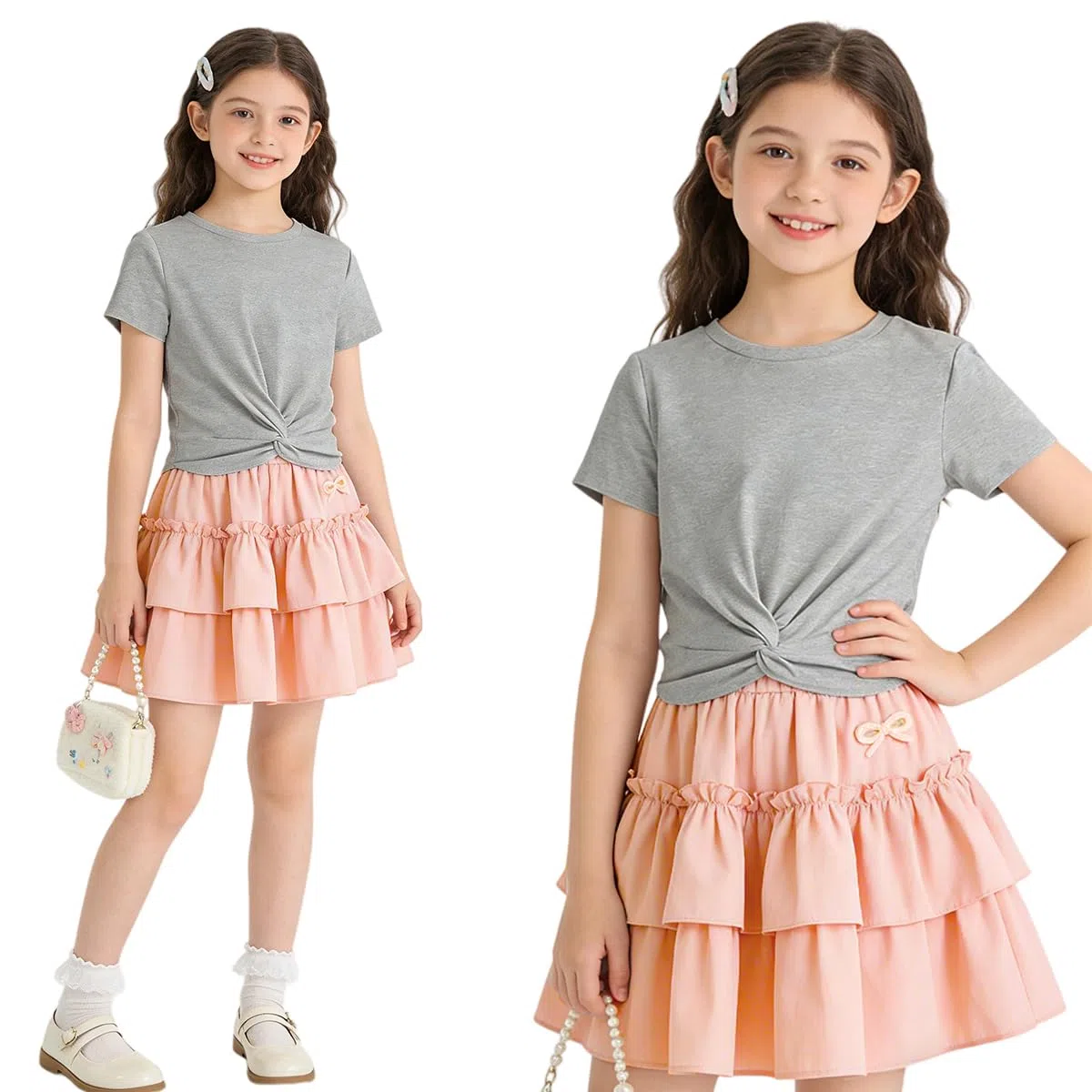 T-Shirt Bambine e Ragazze Twist Front Maglietta Estiva Bambine Magliette Girocollo Ragazza Maniche Corte Bambina Top 8-15 Anni
