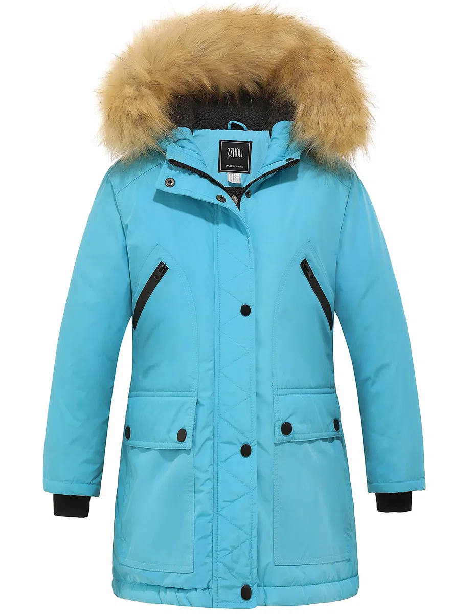 ZSHOW Cappotto Medio Lungo Invernale Caldo Parka con Cappuccio in Pelliccia Sintetica Giacca Imbottita Spessa Giubbotto Idrorepellente Bambina