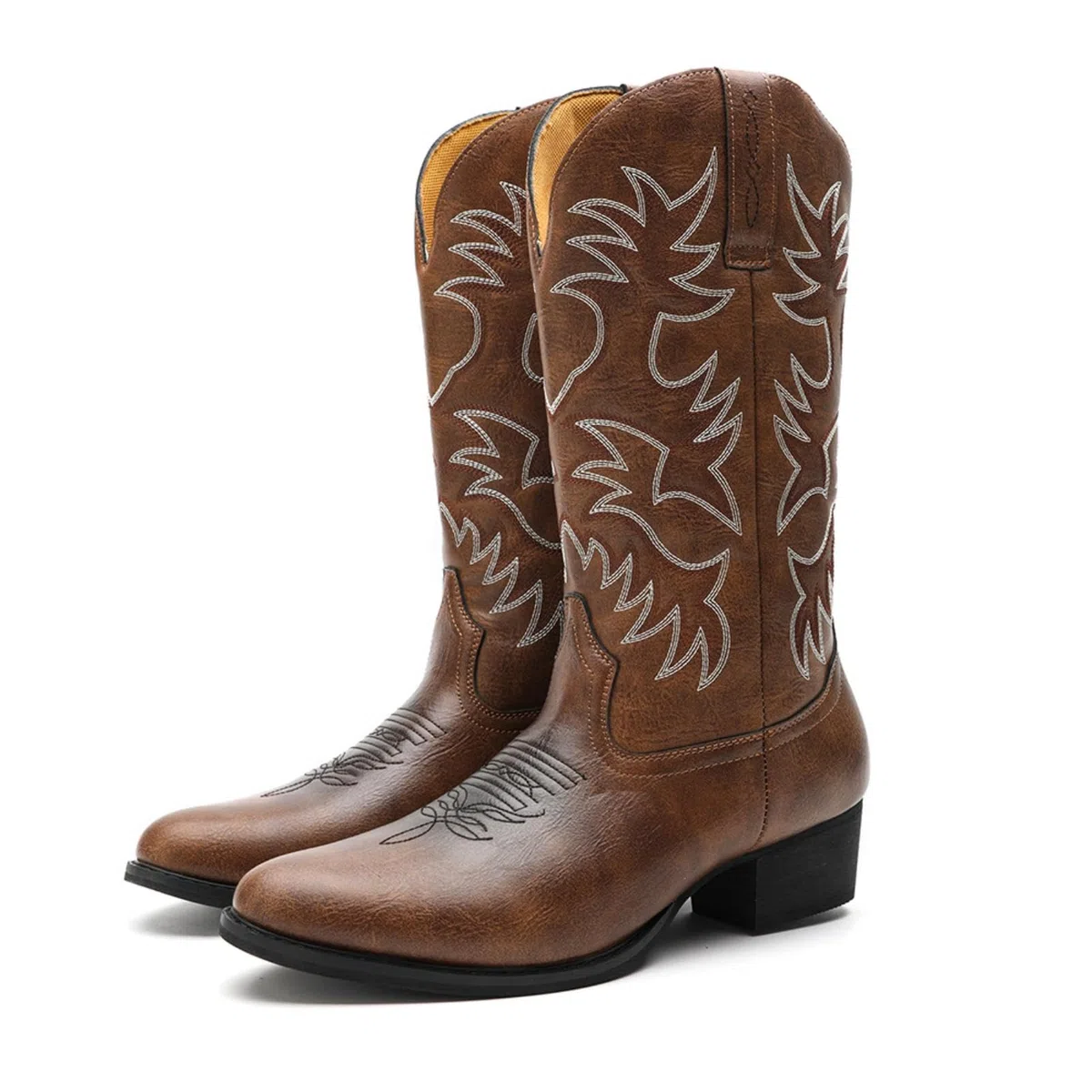 ANUFER Uomo Elegante Ricamato Stivali da Cowboy Occidentale Tacco a Punta Antiscivolo Stivali a Metà Polpaccio SN071164