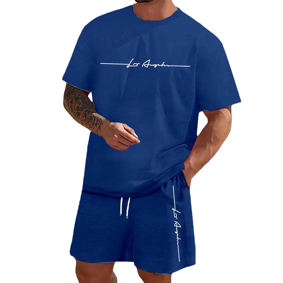Completo Estivo Uomo - Coulisse Casual Elegante T-Shirt + Pantaloncini Traspirante Taglie Forti Tuta Sportivo Leggero Morbido 2 Pezzi Estivo Spiaggia Manica Corta Completo