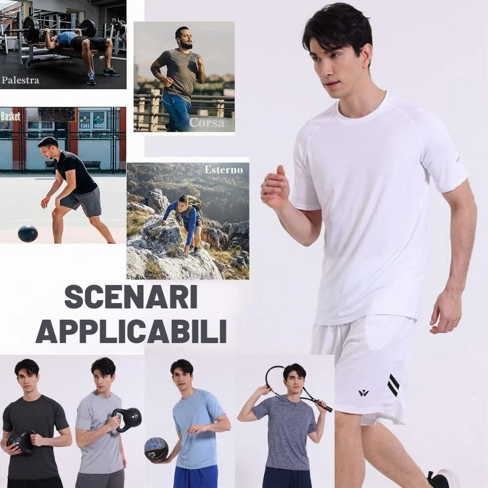 Confezione da 5 magliette sportive da uomo a girocollo, traspiranti e a maniche corte, per palestra, allenamenti, corsa
