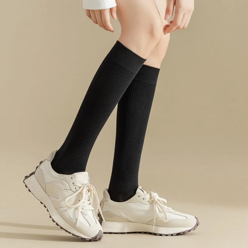 4 Paia di Calze a cinque dita da donna, calze in cotone da donna per lo sport, calze lunghe, calze alte casual, Calze alte al ginocchio, EU 35-40