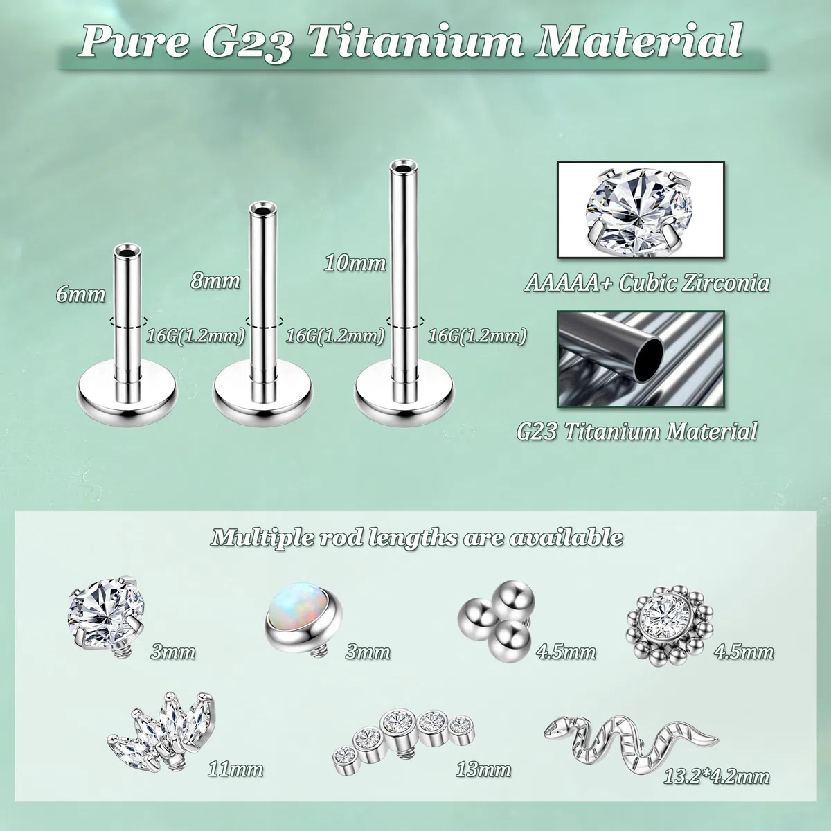 ADRAMATA G23 Titanio Piercing Helix Trago Filettato Internamente Piercings Labbro Medusa Piccolo Piercing Orecchio Ipoallergenico Conch Helix Piercings Oro Argento