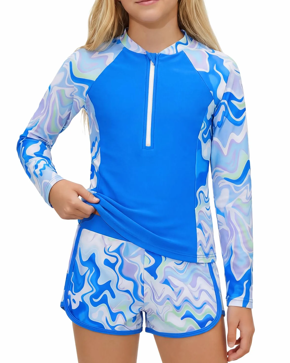 JiAmy Costume da bagno da bambina, 2 pezzi, con protezione solare UPF 50+, 8-12 anni