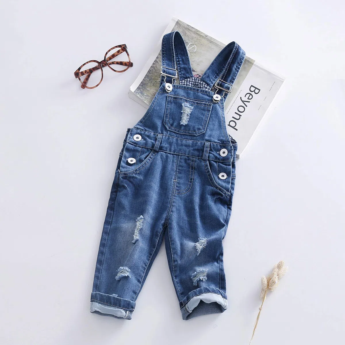KIDSCOOL SPACE Salopette di Jeans per Neonato e Ragazza,Abbigliamento da Lavoro Carino in Denim Strappato da Bambino
