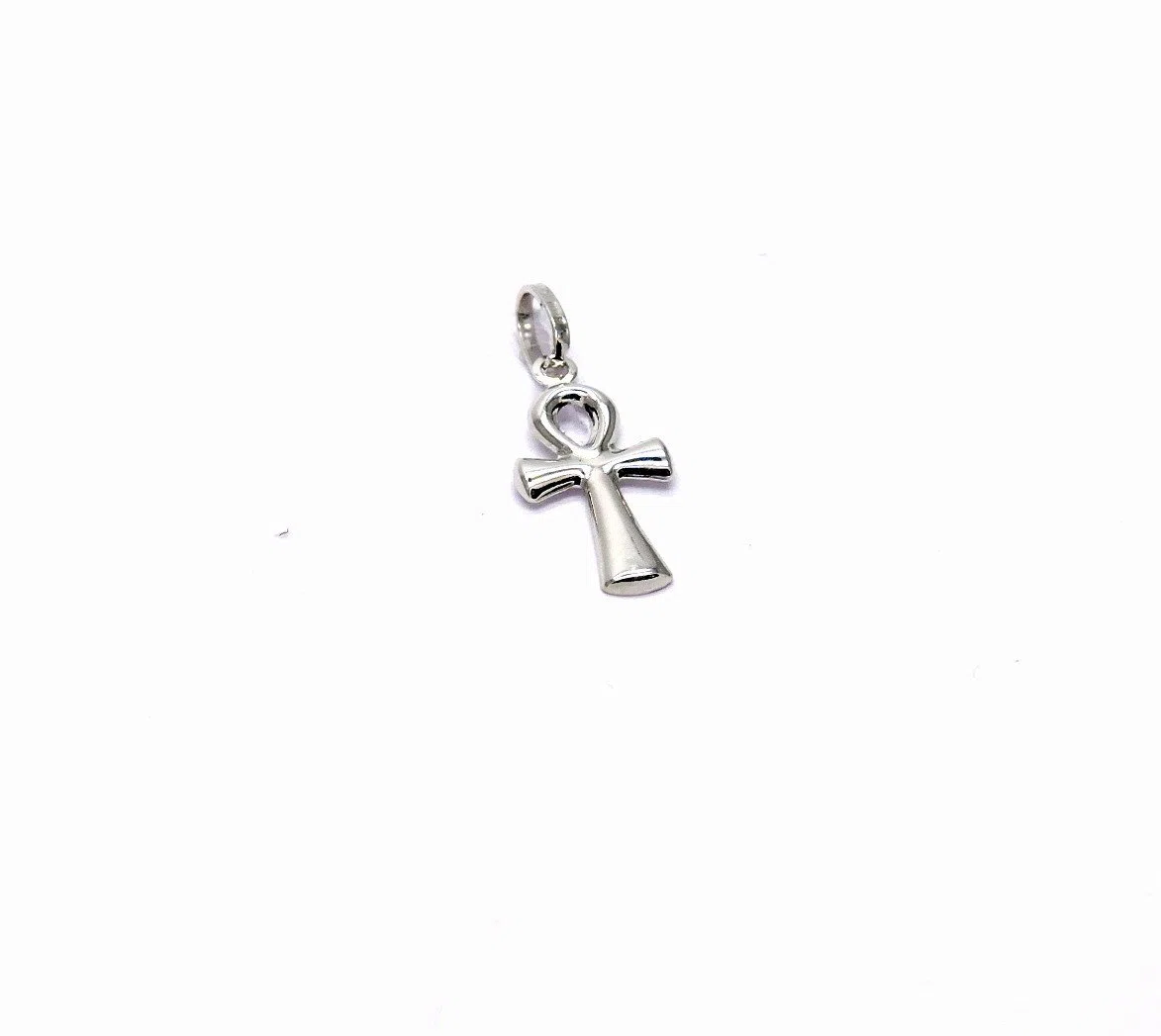 Ciondolo Oro Bianco 18kt (750) Pendente Piccola Croce della Vita Uomo Donna Bambini