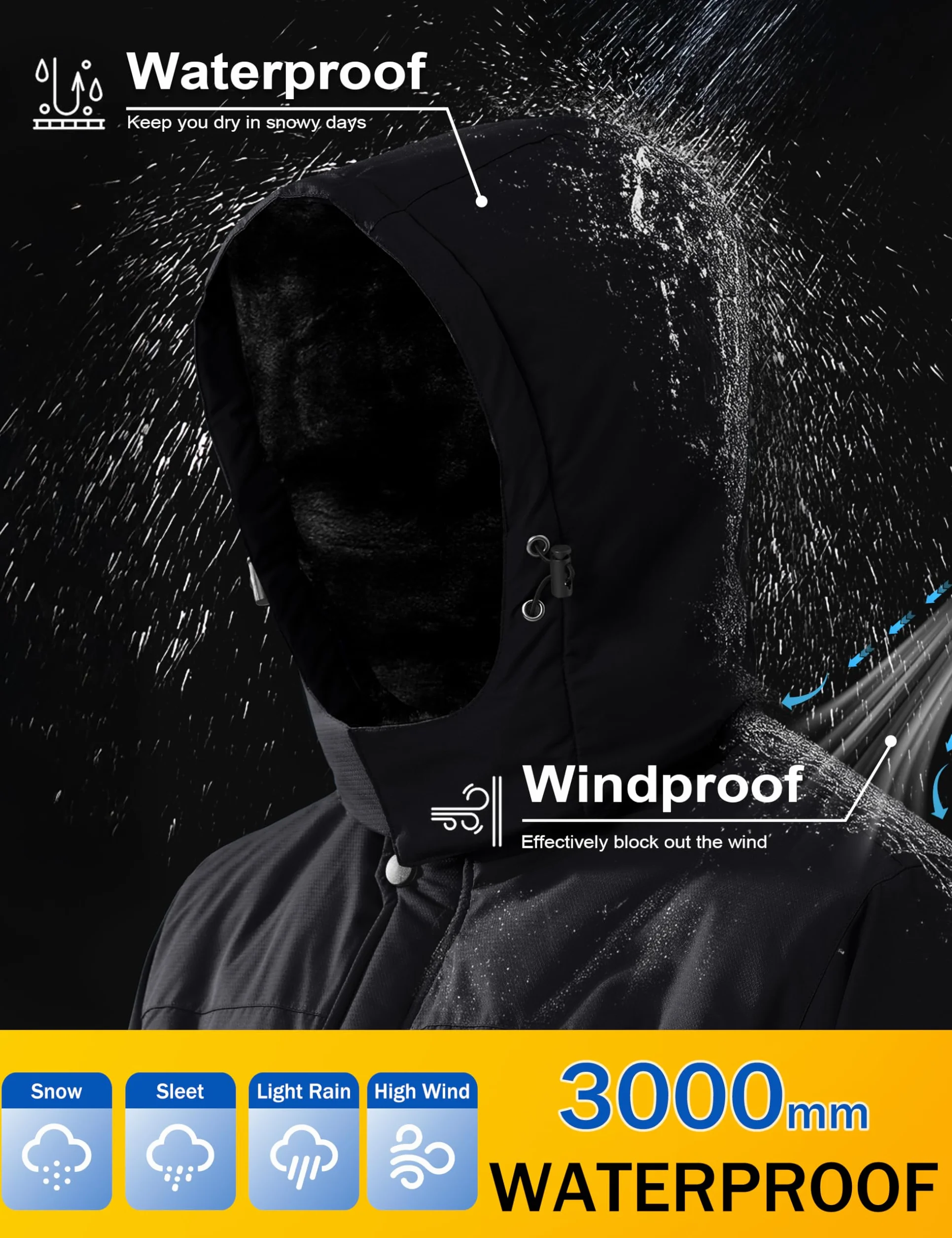 MAGCOMSEN Giacca Invernale da Uomo in Pile Impermeabile, Calda, da Sci, Neve, Antivento, con Cappuccio Staccabile