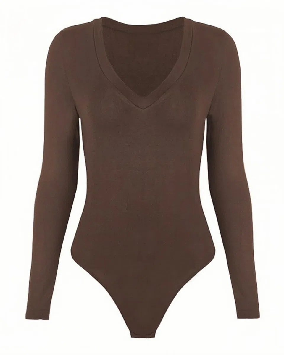 Body Donna Maniche Lunghe Scollatura a V Bodysuit Sexy Body da Donna Manica Lunga Elegante Aderente Tops Morbida Basic T-Shirt Casuale Elasticizzato Tuta Jumpsuits