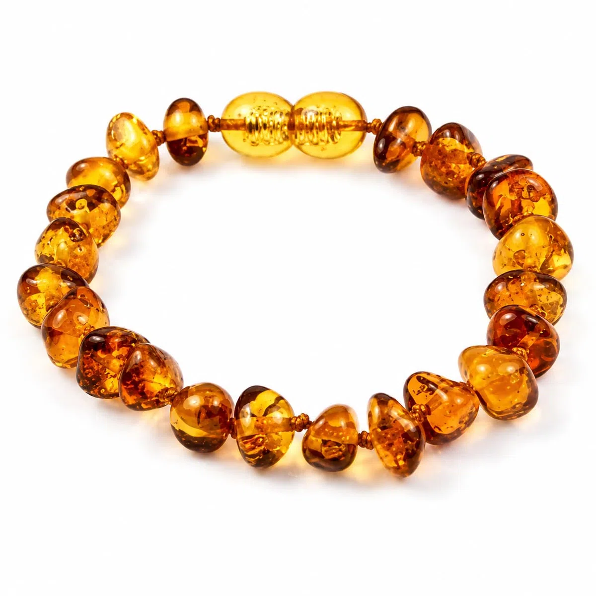 SilverAmber - Cavigliera/braccialetto in ambra baltica, color cognac, realizzata a mano, 100% perle di ambra genuina, di prima qualità, misure 12-25 cm