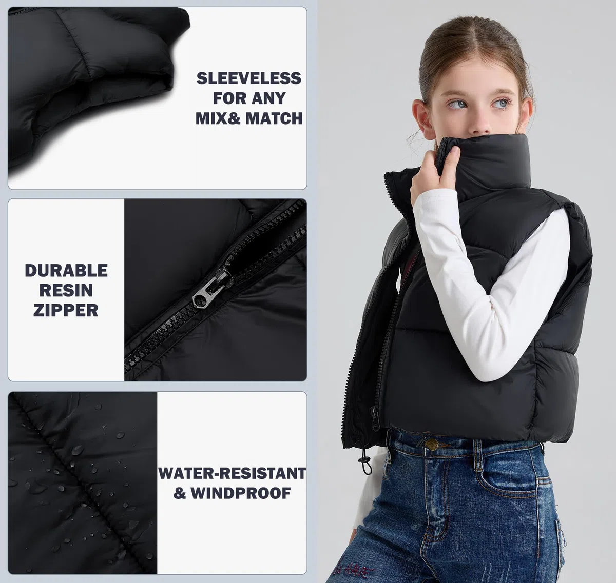 SOLOCOTE Gilet Invernale per Ragazze Impermeabile Caldo Senza Maniche con Colletto Alto Cappotto per Bambini
