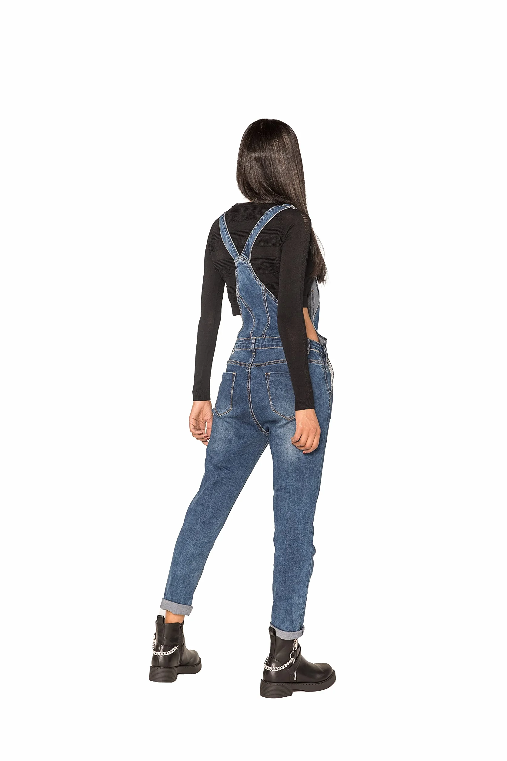 Nina Carter Salopette da donna, in denim, stile vintage, tuta estiva