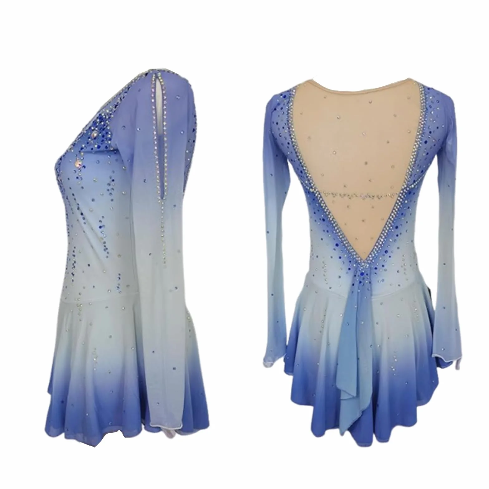 LIUHUO Vestito elegante blu per pattinaggio artistico, per ragazze e donne, vestito da competizione per danza sul ghiaccio, abbigliamento da pattinaggio