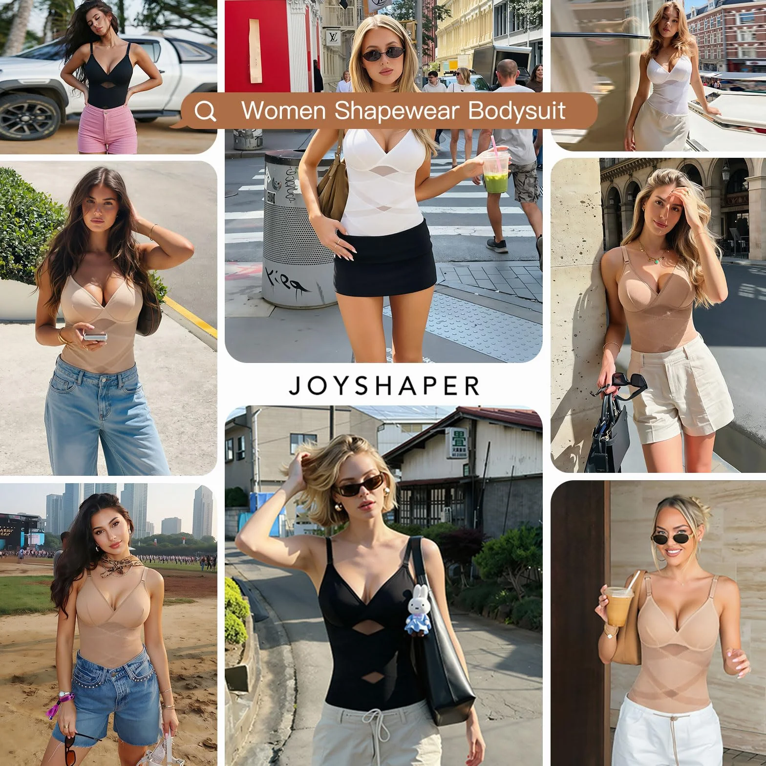 Joyshaper Body modellante da donna, modellante, con scollo a V, con reggiseno