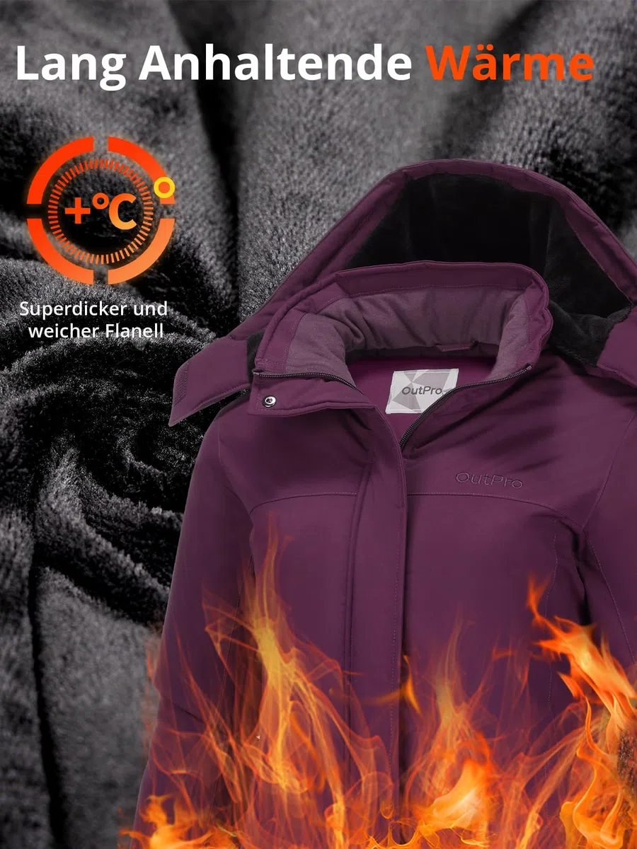 OutPro Giacca da sci invernale da donna, in pile caldo, impermeabile, da snowboard