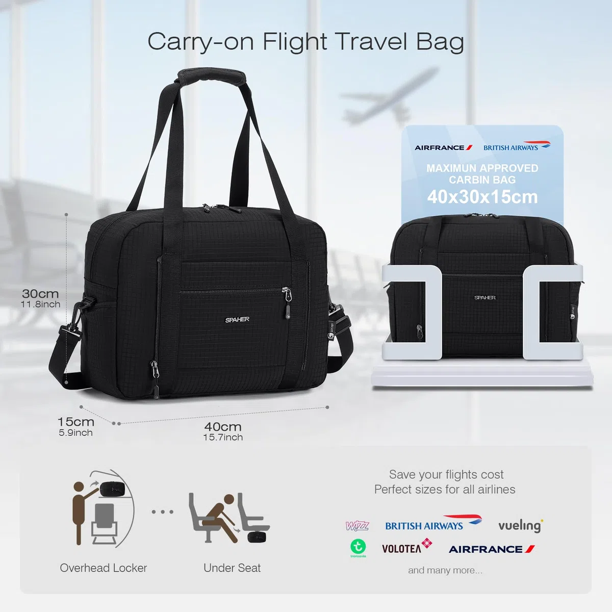 SPAHER 2X Borsone da Viaggio British Airways 40x30x15 Bagaglio a Mano Borsone Palestra Sportiva Grande 20L Donna Uomo Impermeabile Borsa da Viaggio Piscina Fitness on Tasca Umida Travel Bag