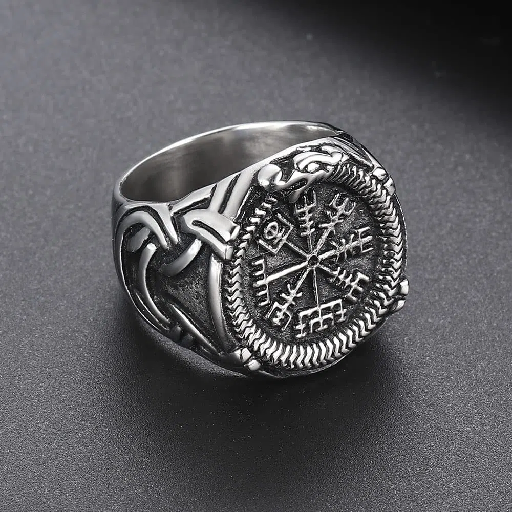 Anello Bussola Vegvisir Acciaio Inossidabile Vichingo Gioielli Amuleto Taglia da 14 a 30