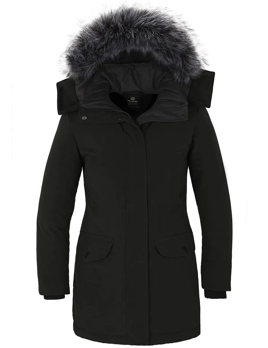 Wantdo Giacca Invernale Imbottita Calda Parka con Pelliccia Sintetica Esterno Giaccone da Lavoro Antivento Giacca Pesante Donna
