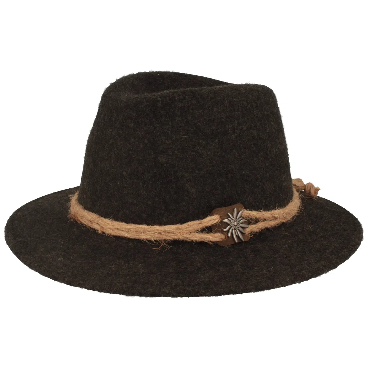 Breiter Cappello Tradizionale da Uomo Cappello in Feltro Stile Tirolese 100% Lana Corda di Canapa Stella Alpina e Tesa Stretta Capelli Unisex
