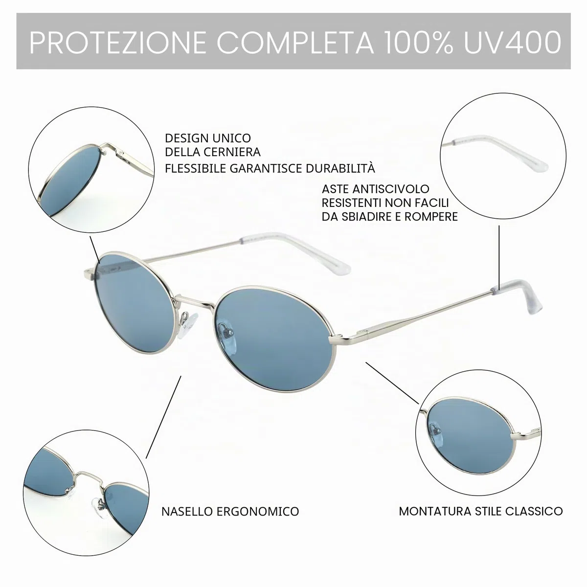 ZENOTTIC Occhiali da Sole Polarizzati Donna Uomo: Vintage Ovali - Occhiali Unisex con Protezione UV400