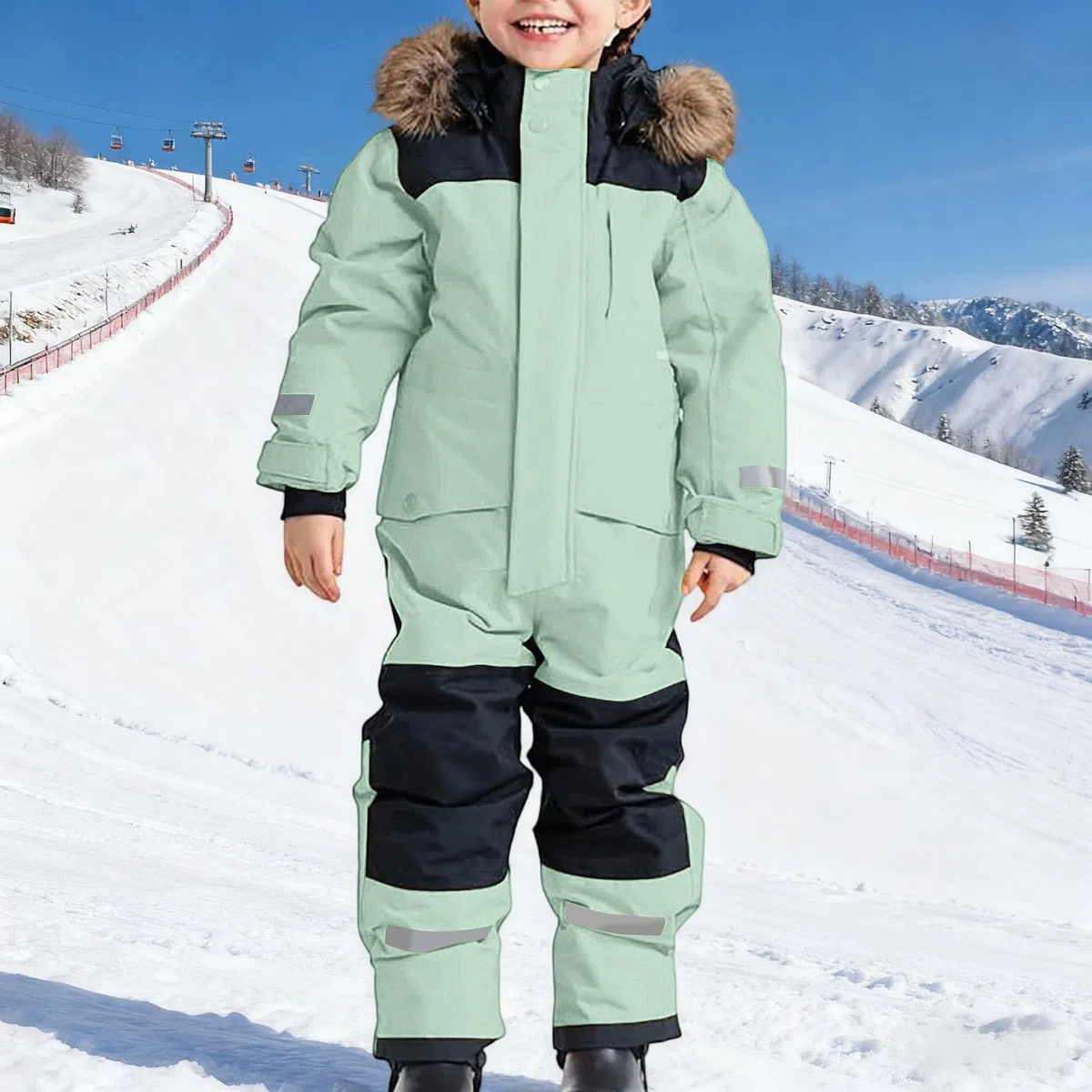 Tute da Neve Bambino e Ragazzi, Tute da Sci Bambine e Ragazze, Tuta da Neve di un Pezzo Bambini Invernale Outdoor Antivento Impermeabile e Traspirante Calda Tuta con (Light Green, 12-13 Years)