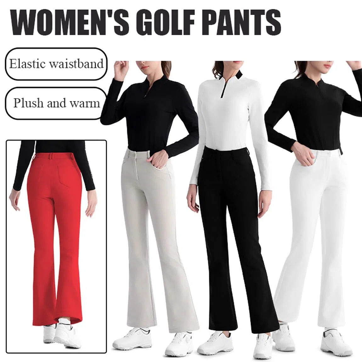 Pantaloni da Golf da Donna, Pantaloni Invernali in Pile Caldo Svasati, Pantaloni da Jogging Elasticizzati da Lavoro